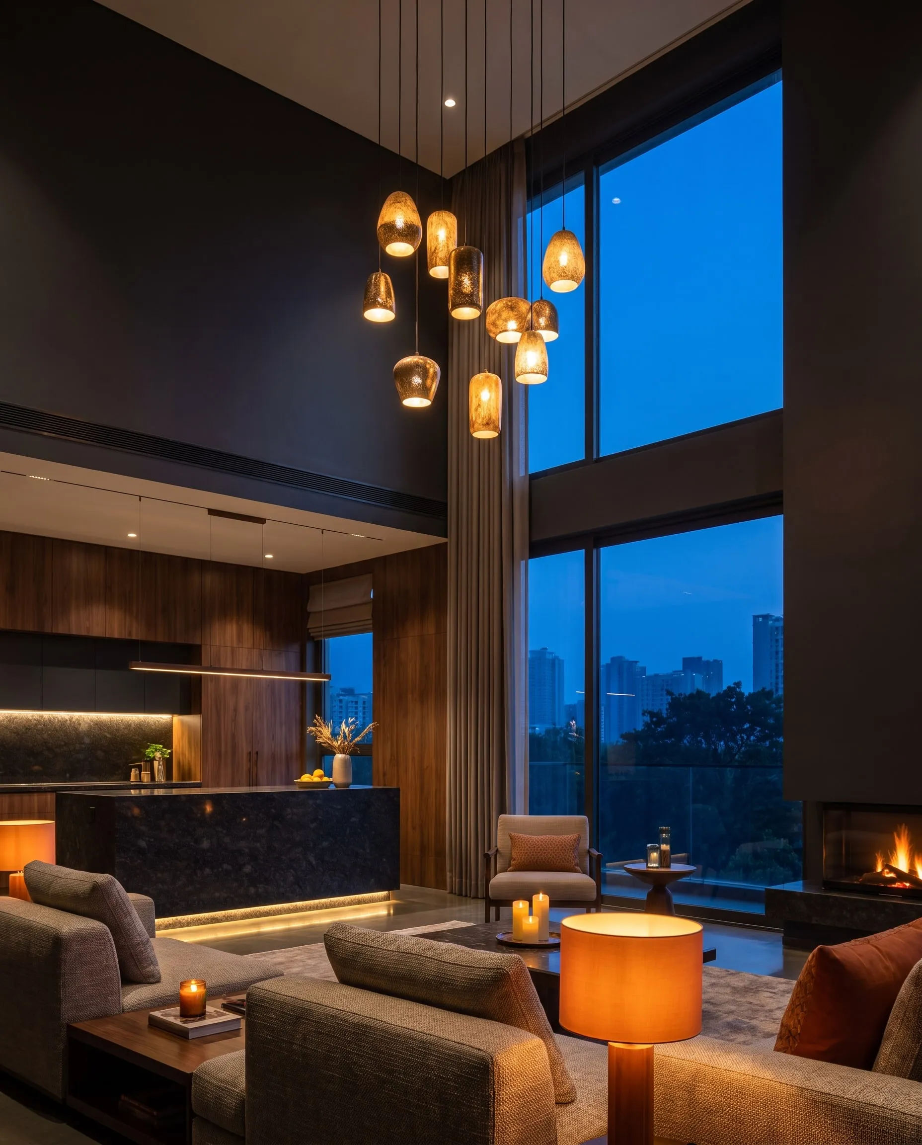 Illustrative: moody premium home interior at dusk